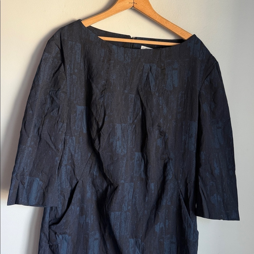 NEW M.M.LaFleur Etsuko brushed jacquard blue/black dress 14 - Picture 5 of 11